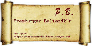 Presburger Baltazár névjegykártya